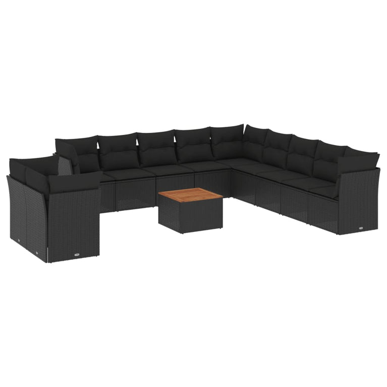 12-delige Loungeset met kussens poly rattan zwart