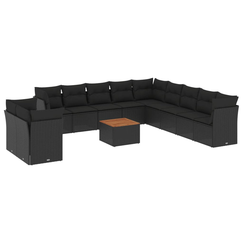 12-delige Loungeset met kussens poly rattan zwart