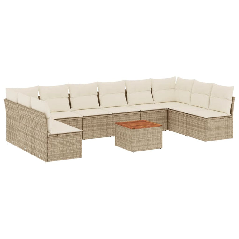 11-delige Tuinset met kussens poly rattan beige