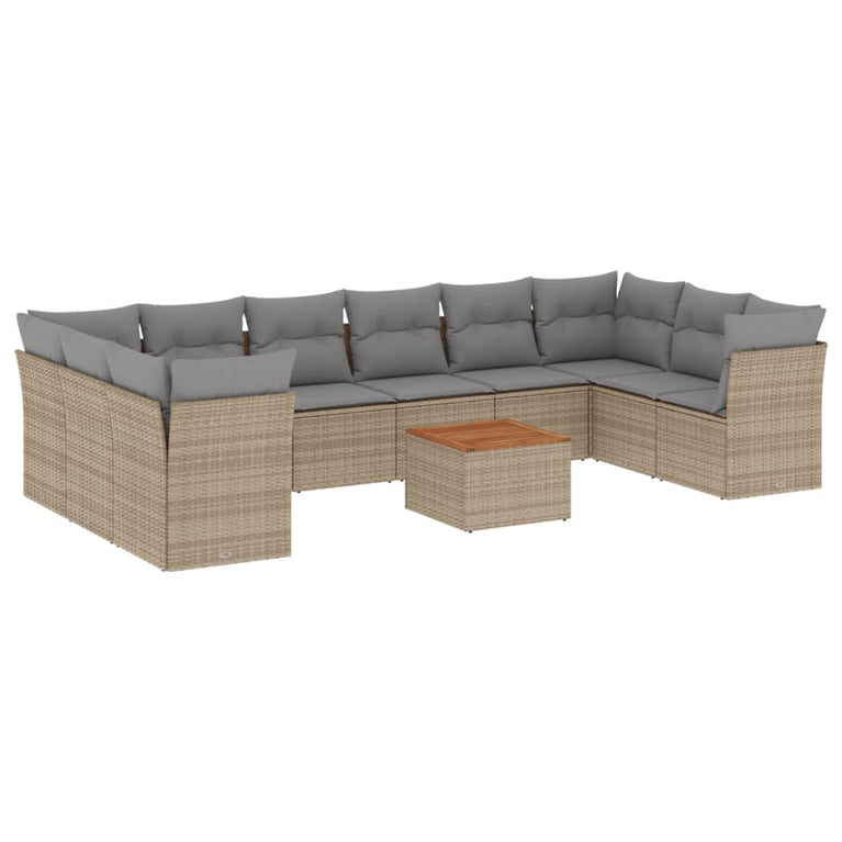 11-delige Loungeset met kussens poly rattan gemengd beige