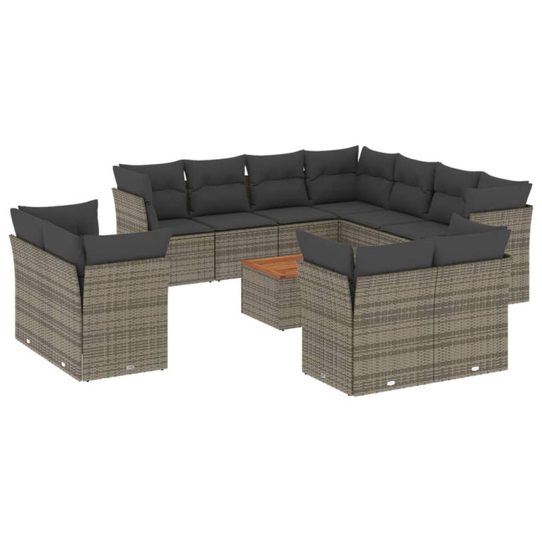 12-delige Loungeset met kussens poly rattan grijs