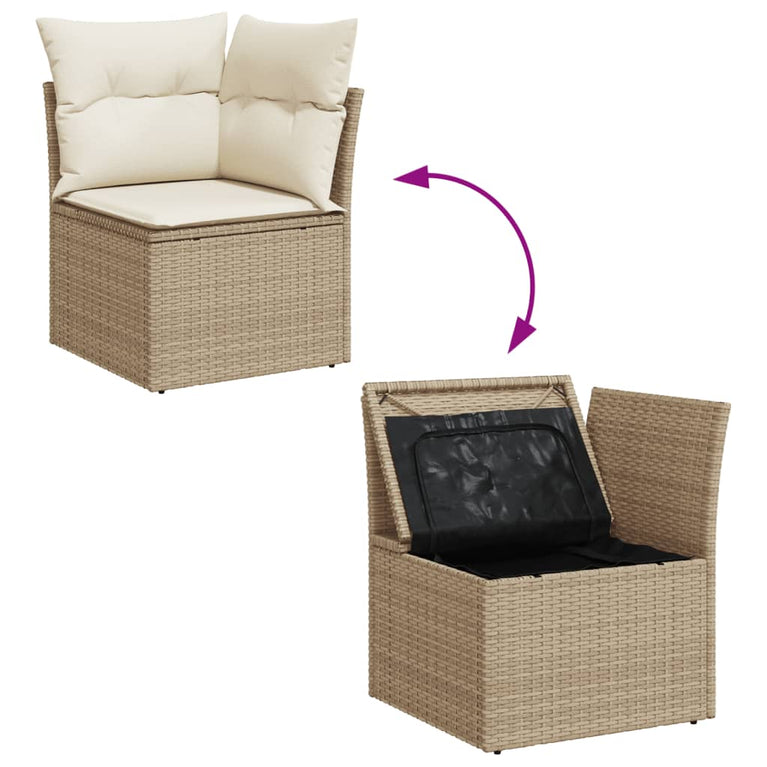 10-delige Loungeset met kussens poly rattan beige