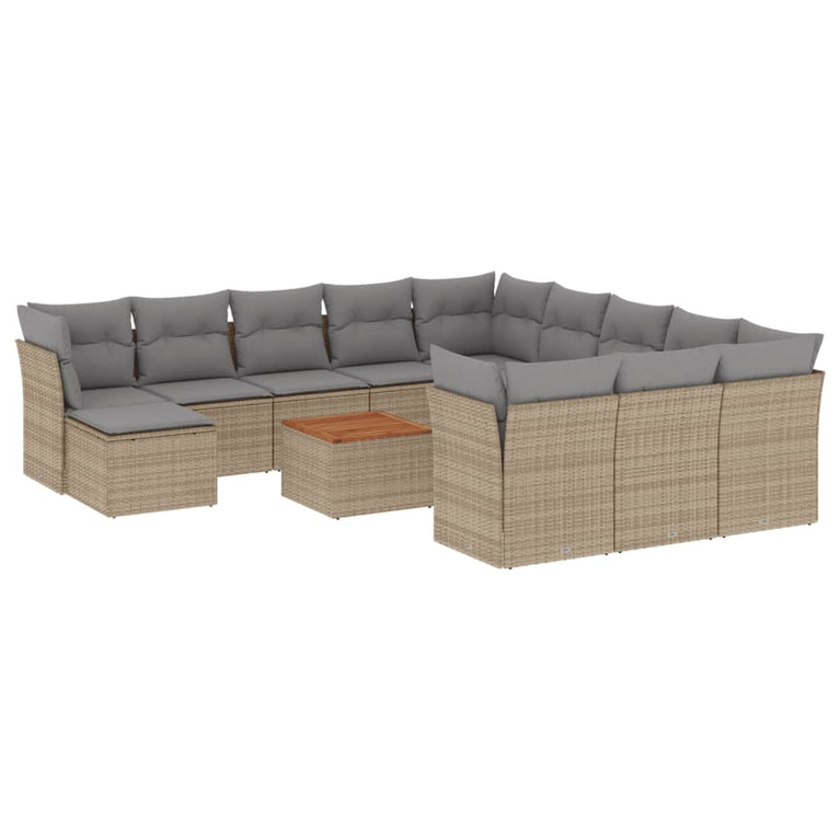 13-delige Loungeset met kussens poly rattan gemengd beige
