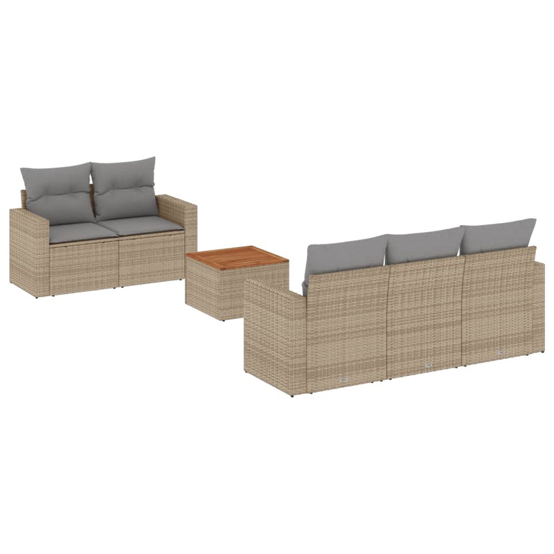 6-delige Loungeset met kussens poly rattan gemengd beige