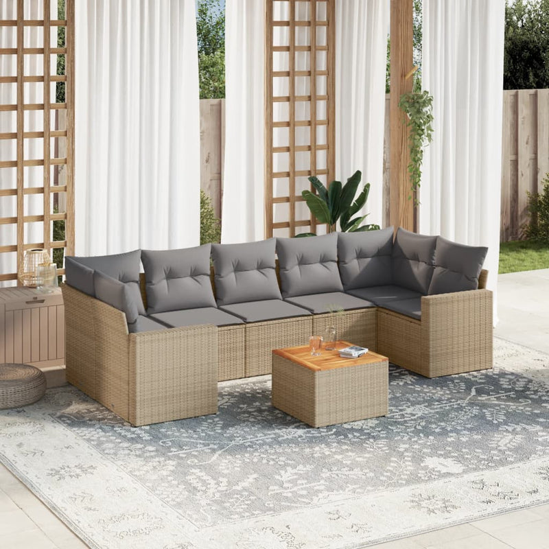 8-delige Loungeset met kussens poly rattan gemengd beige