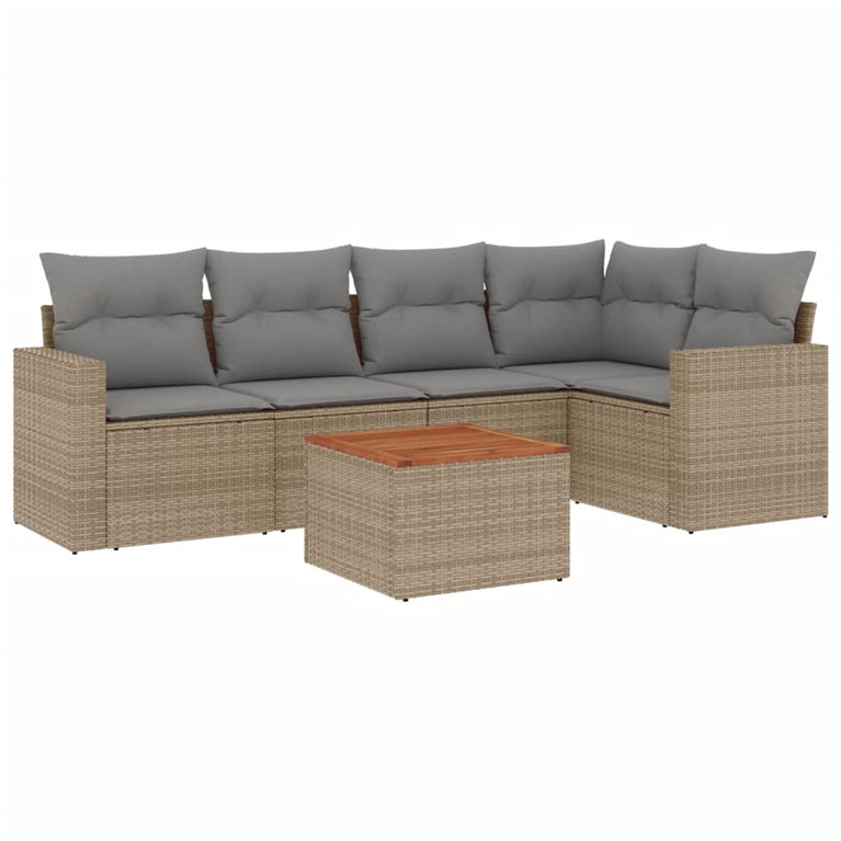 6-delige Loungeset met kussens poly rattan gemengd beige