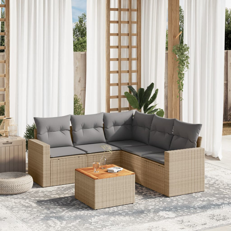 6-delige Loungeset met kussens poly rattan gemengd beige