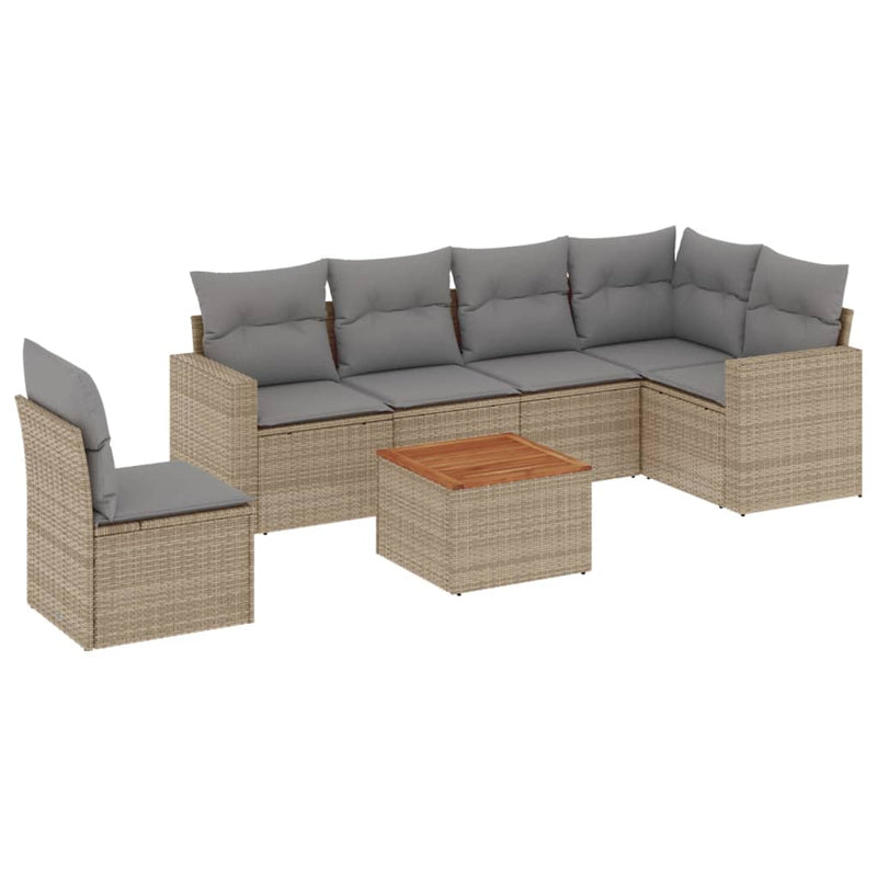 7-delige Loungeset met kussens poly rattan gemengd beige