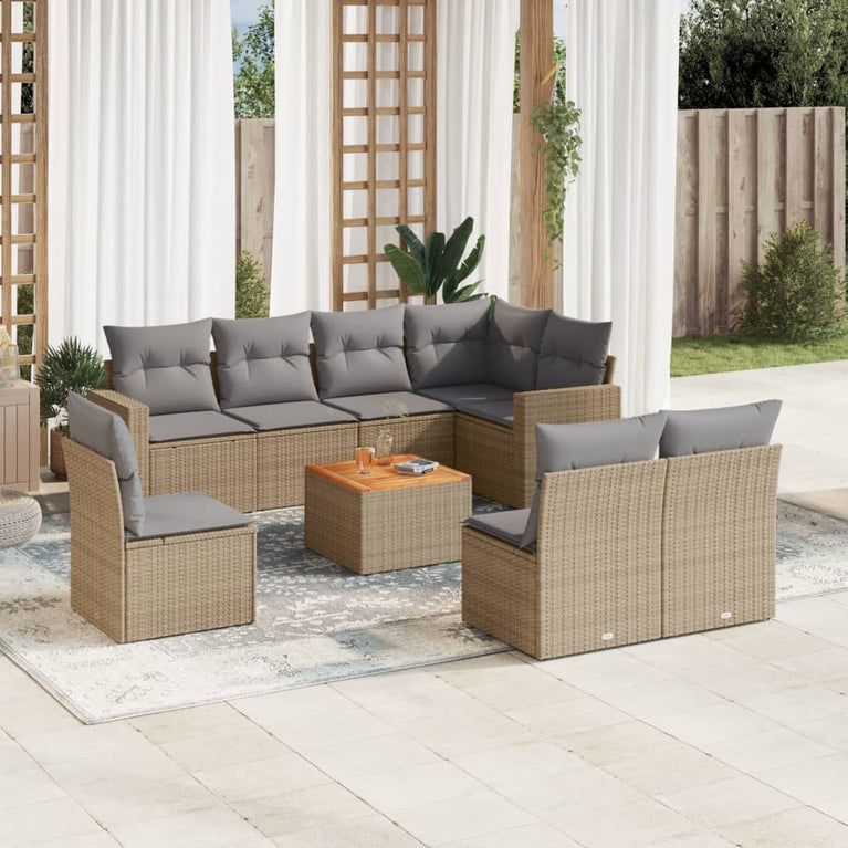 9-delige Loungeset met kussens poly rattan gemengd beige