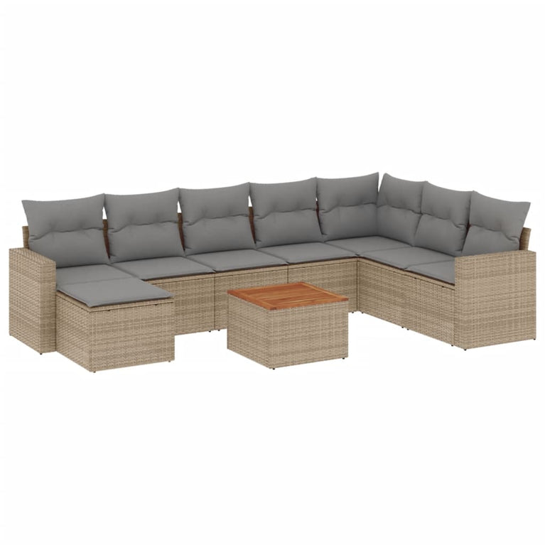 10-delige Loungeset met kussens poly rattan gemengd beige