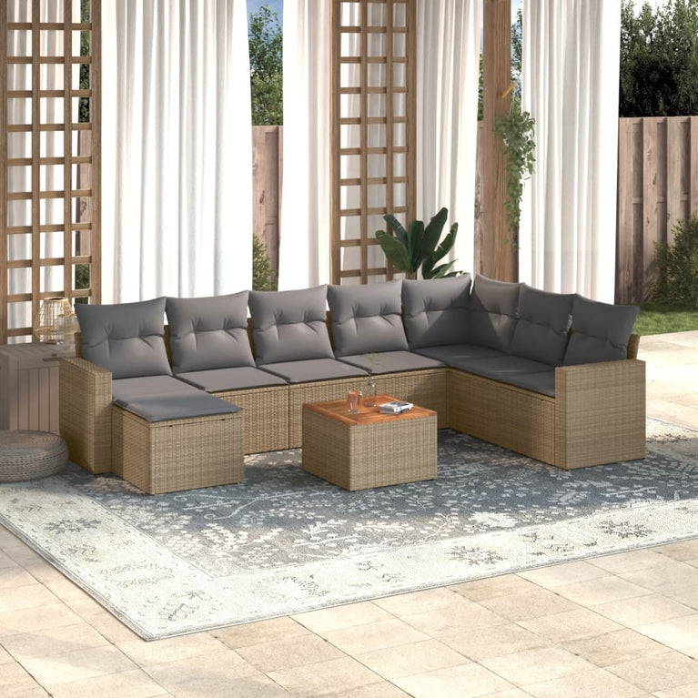 10-delige Loungeset met kussens poly rattan gemengd beige