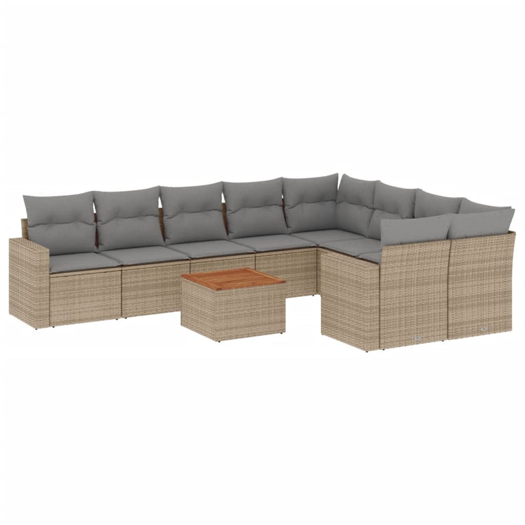 10-delige Loungeset met kussens poly rattan gemengd beige