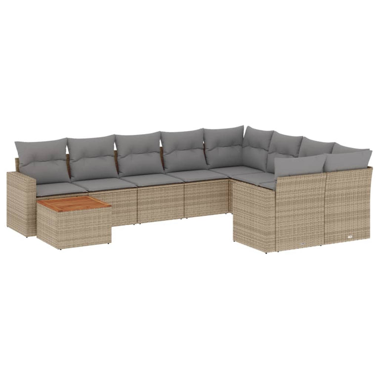 10-delige Loungeset met kussens poly rattan gemengd beige