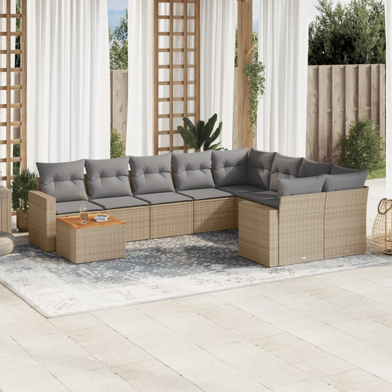 10-delige Loungeset met kussens poly rattan gemengd beige