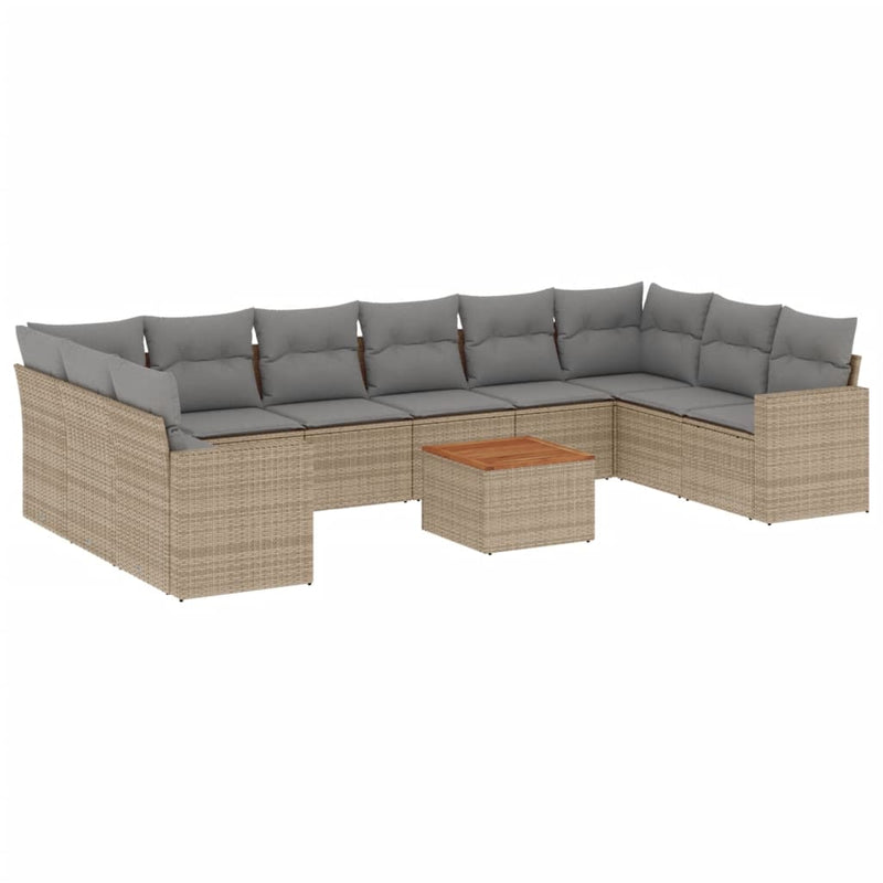 11-delige Loungeset met kussens poly rattan gemengd beige