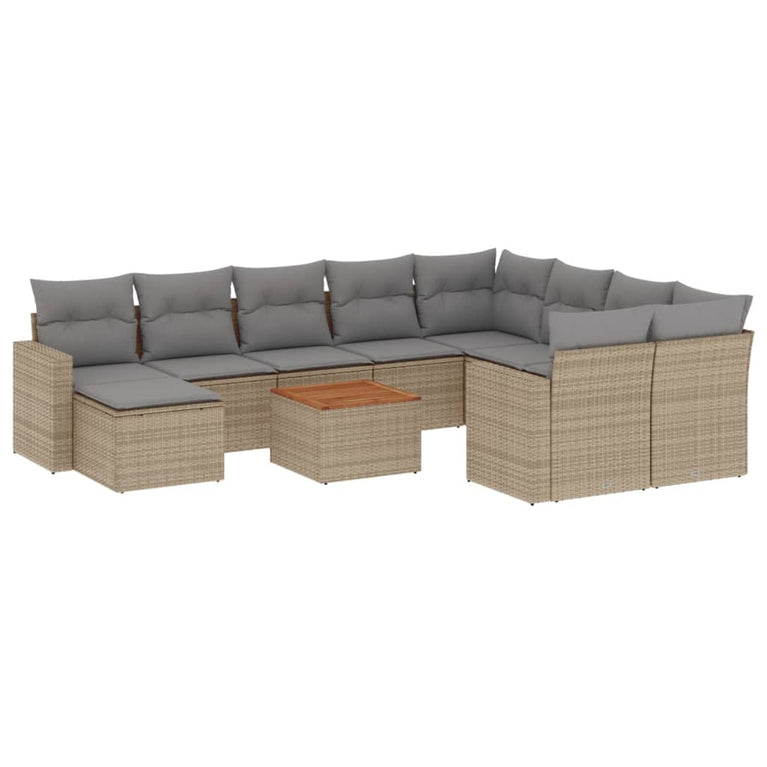 11-delige Loungeset met kussens poly rattan gemengd beige