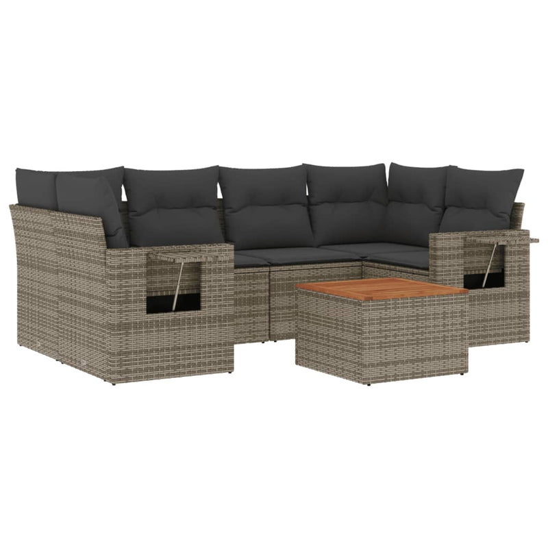 7-delige Loungeset met kussens poly rattan grijs