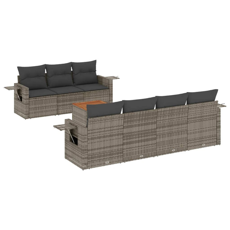 8-delige Loungeset met kussens poly rattan grijs