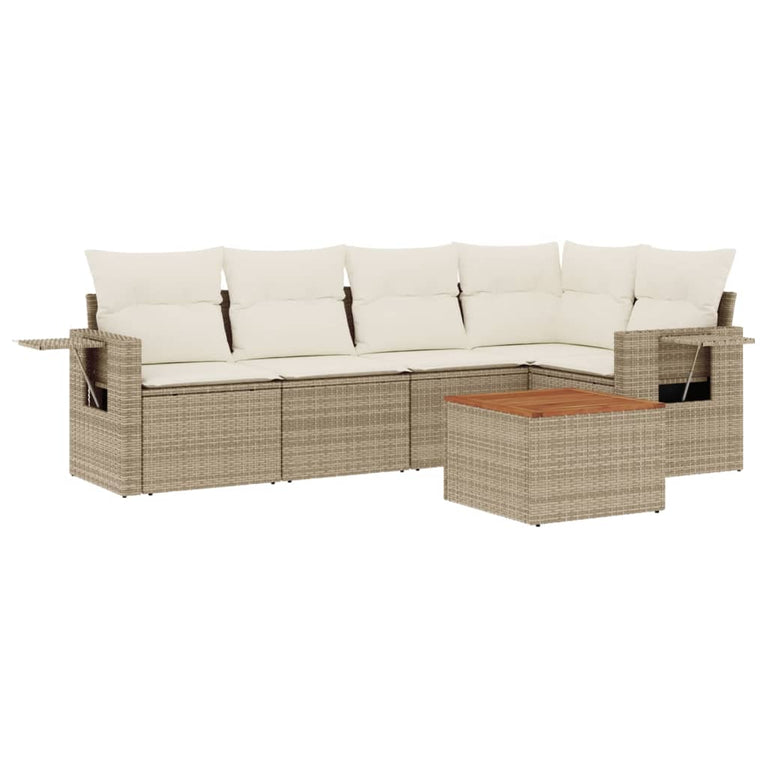 6-delige Loungeset met kussens poly rattan beige