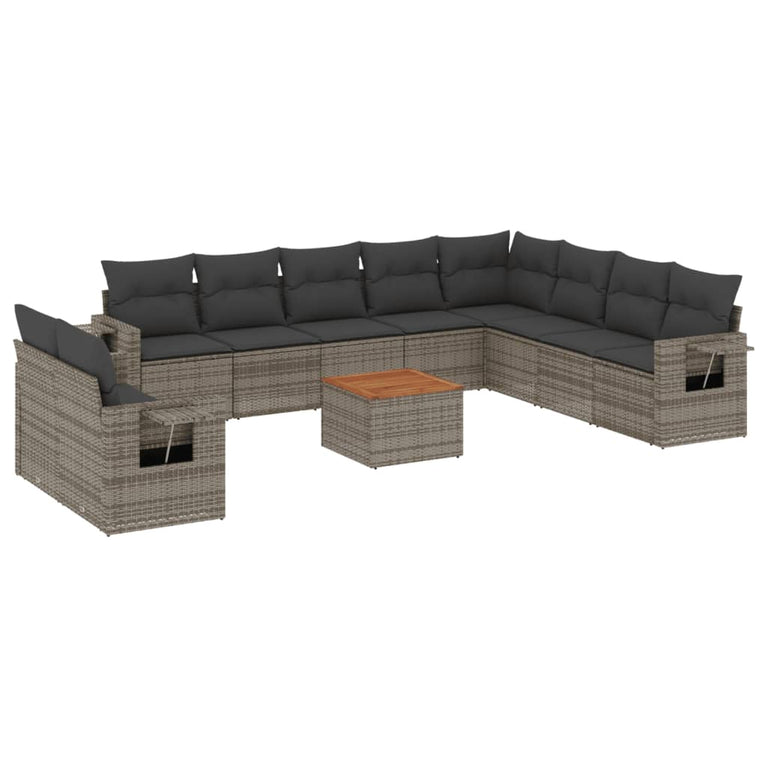 11-delige Loungeset met kussens poly rattan grijs