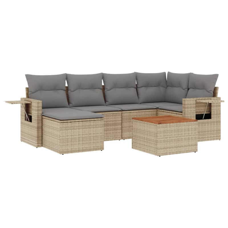 7-delige Loungeset met kussens poly rattan gemengd beige