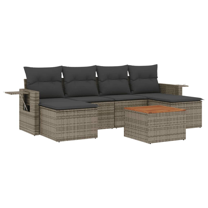 7-delige Loungeset met kussens poly rattan grijs