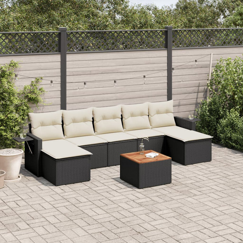 8-delige Loungeset met kussens poly rattan zwart