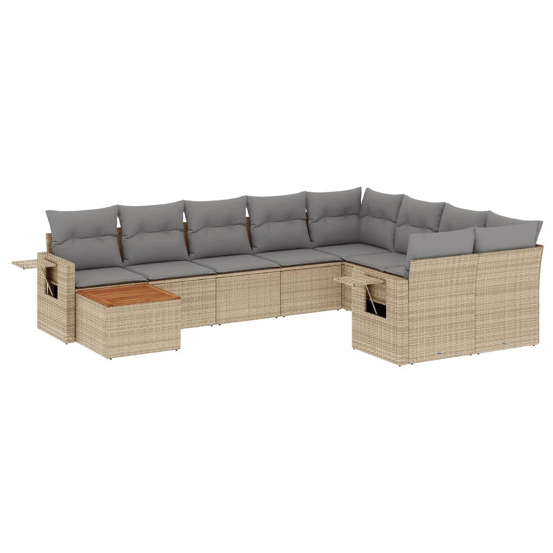 10-delige Loungeset met kussens poly rattan gemengd beige