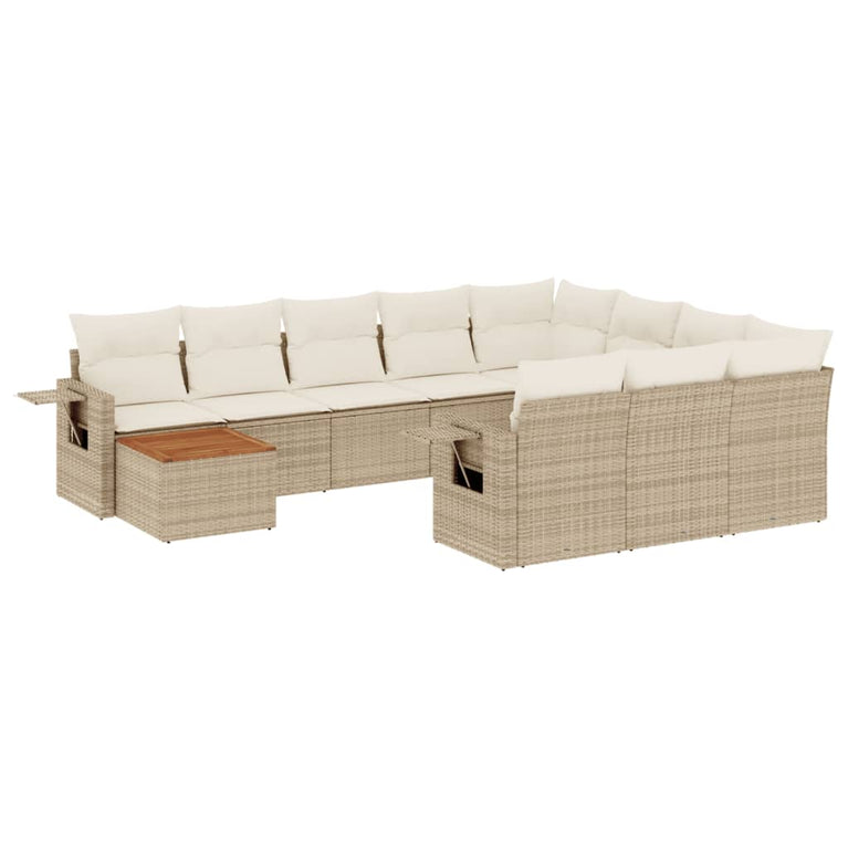 11-delige Tuinset met kussens poly rattan beige