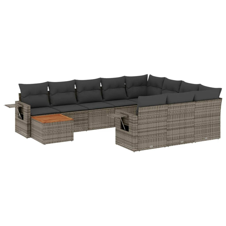 11-delige Loungeset met kussens poly rattan grijs