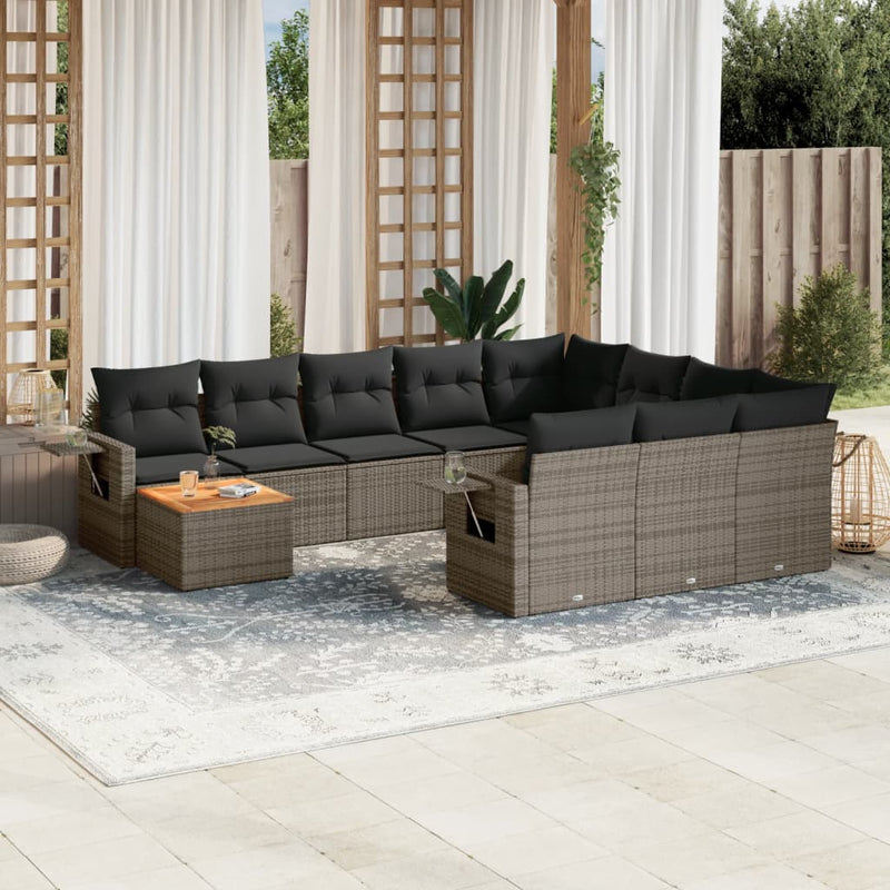 11-delige Loungeset met kussens poly rattan grijs
