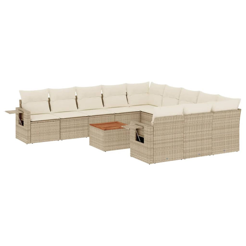 12-delige Loungeset met kussens poly rattan beige