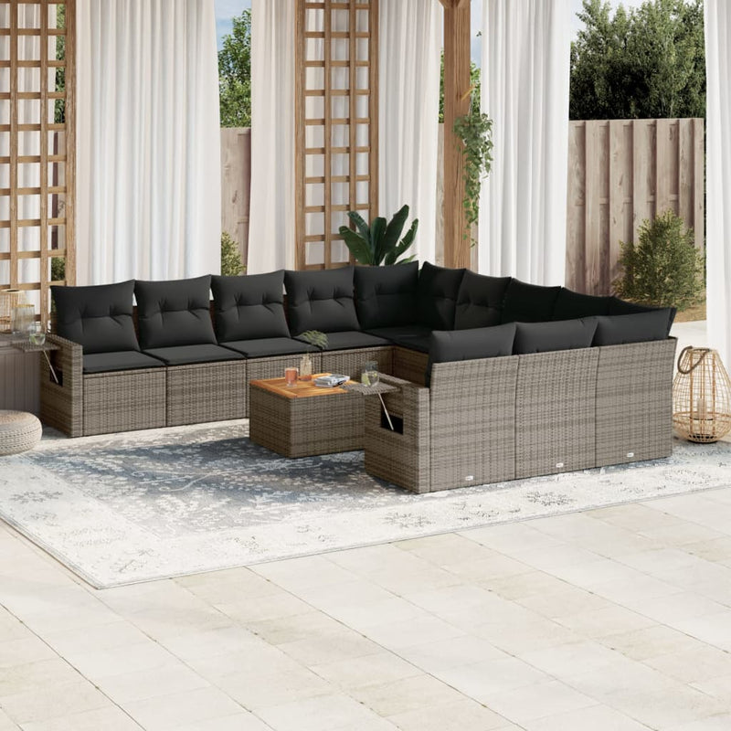 12-delige Loungeset met kussens poly rattan grijs