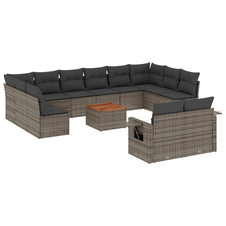 13-delige Loungeset met kussens poly rattan grijs
