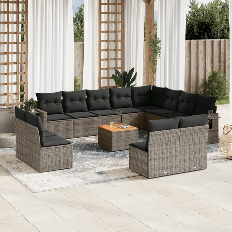13-delige Loungeset met kussens poly rattan grijs