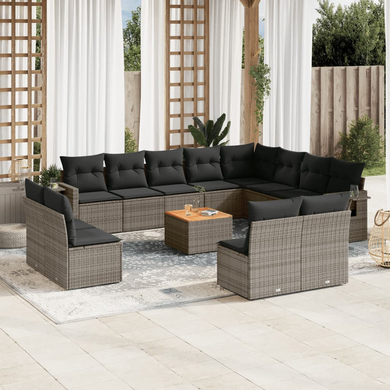 13-delige Loungeset met kussens poly rattan grijs
