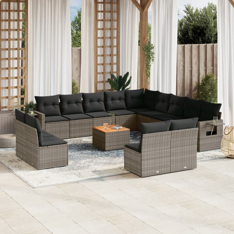 14-delige Loungeset met kussens poly rattan grijs