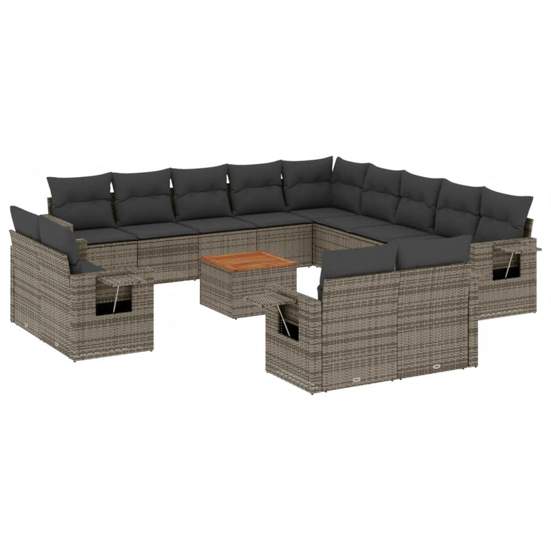14-delige Loungeset met kussens poly rattan grijs