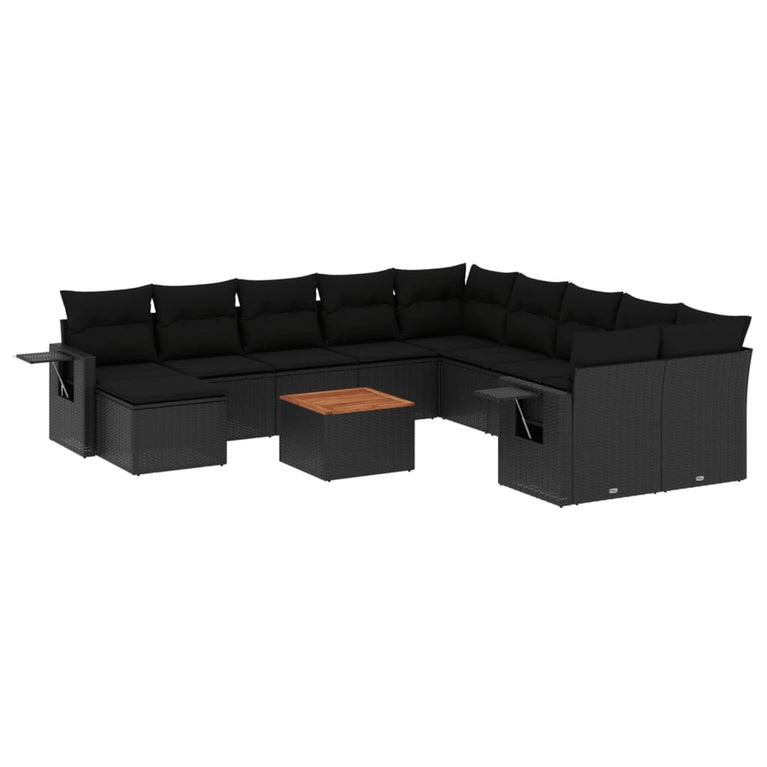 14-delige Loungeset met kussens poly rattan zwart