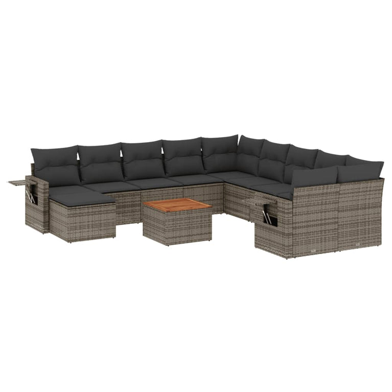 14-delige Loungeset met kussens poly rattan grijs