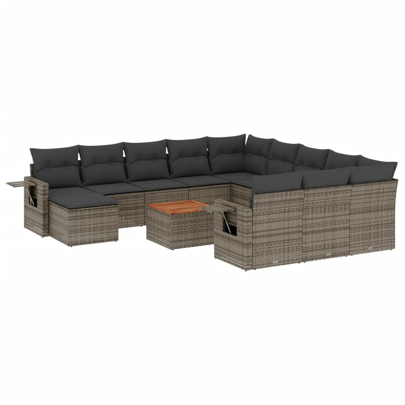 13-delige Loungeset met kussens poly rattan grijs