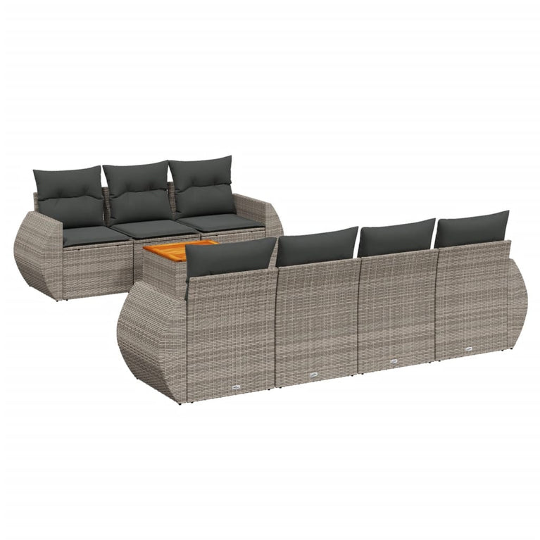 8-delige Loungeset met kussens poly rattan grijs