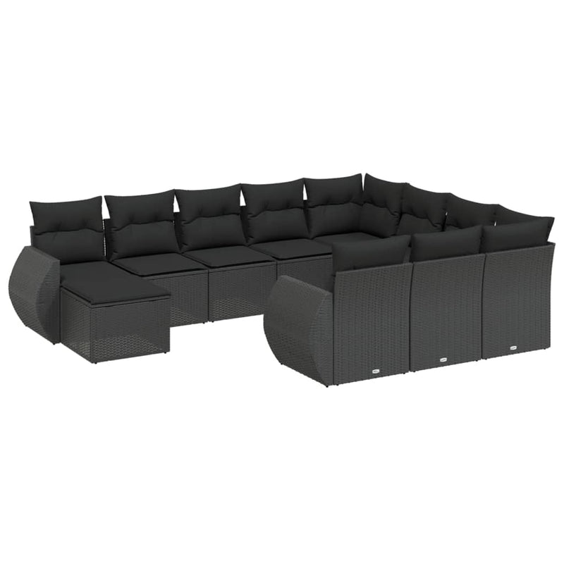 11-delige Loungeset met kussens poly rattan zwart