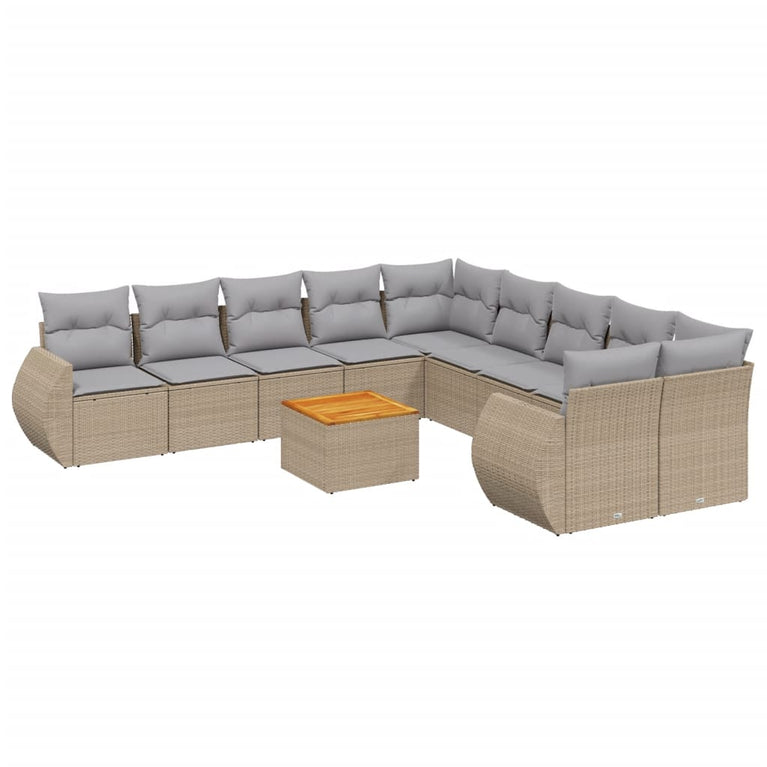 11-delige Tuinset met kussens poly rattan beige