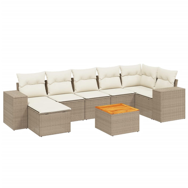 8-delige Loungeset met kussens poly rattan beige