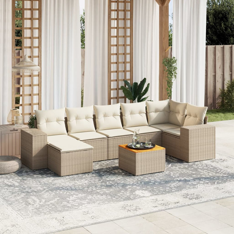 8-delige Loungeset met kussens poly rattan beige