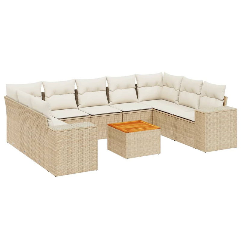 10-delige Loungeset met kussens poly rattan beige