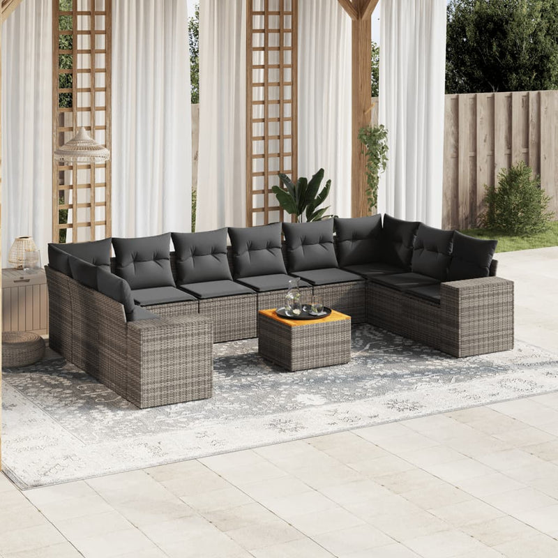 11-delige Loungeset met kussens poly rattan grijs