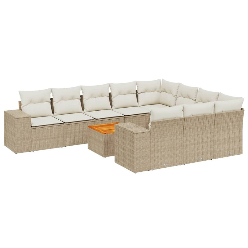 11-delige Tuinset met kussens poly rattan beige