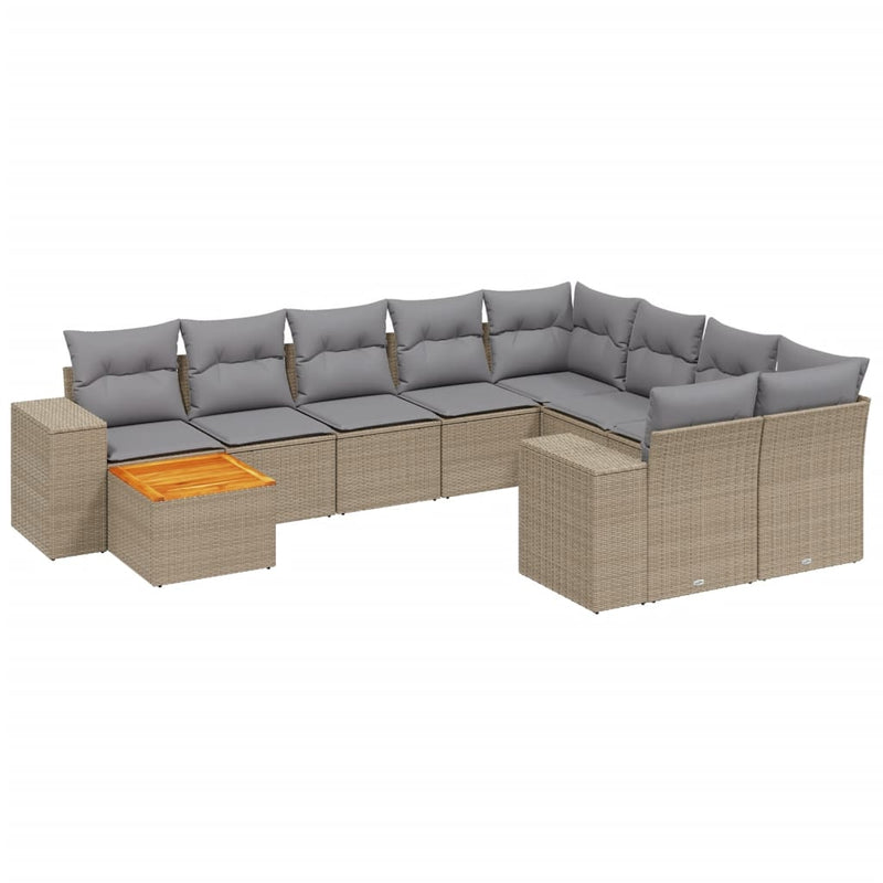 11-delige Tuinset met kussens poly rattan beige